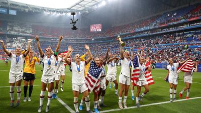 The US team celebrate their fourth World Cup win. Reuters