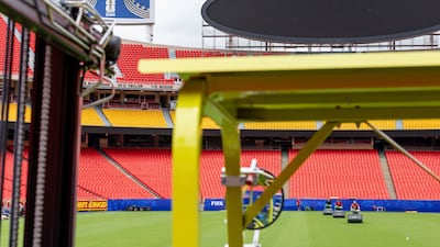 Ground staff prepare the Kansas City Stadium, temporarily renamed from Arrowhead Stadium, ahead of the World Cup. AFP