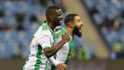 Real Betis' Nabil Fekir celebrates levelling at 1-1 William Carvalho. Reuters