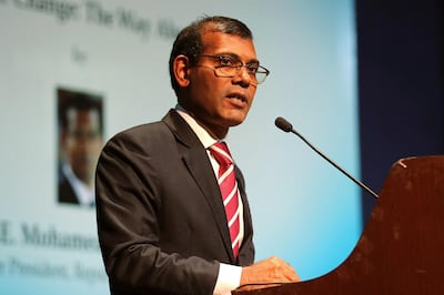 Environmental activist Mohamed Nasheed presents a lecture on climate change in New Delhi, India, in 2019. AP Photo
