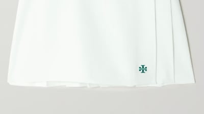 This embroidered pique tennis skirt by Tory Burch Sport is perfectly minimalist to go with any accessories. Dh619.28, www.net-a-porter.com. Photo: Tory Burch
