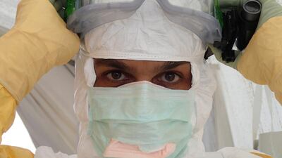 Dr Javid Abdelmoneim filming for the BBC documentary Ebola Frontline at Medecins Sans Frontieres’s case management centre, Kailahun, Sierra Leone. Fabio Basone / MSF