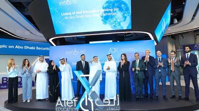The bell ringing ceremony as Alef Education is listed on the Abu Dhabi Securities Exchange. Photo: Alef Education
