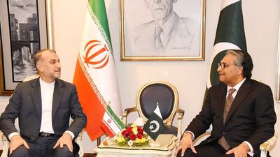 Iran's Foreign Minister Hossein Amirabdollahian, left, and his Pakistani counterpart Jalil Abbas Jilani holding talks in Islamabad. AFP