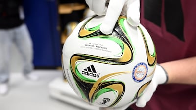 The official match ball from the 2014 World Cup final in Brazil between Germany and Argentina in the Adidas company archive in Bavaria. Getty Images