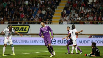 Deportiva Leonesa defender Gianni Zuiverloon reacts after scoring an own goal. Cesar Manso / AFP