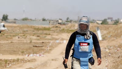 An Iraqi mine clearer working for Halo Trust, near the town of Baiji, an oil-rich region ravaged by fighting. AFP
