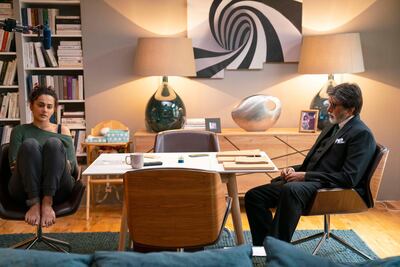 Taapsee Pannu and Amitabh Bachchan on the set of Badla. Courtesy Red Chillies Entertainment