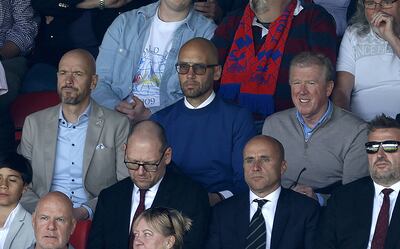 Erik ten Hag (left) with Mitchell van der Gaag (centre) and Steve McClaren (right) at Selhurst Park. PA