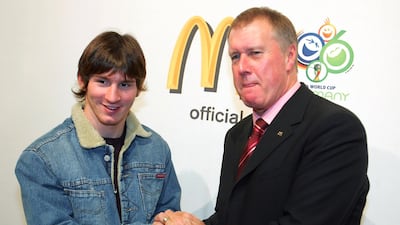 December, 2005: Lionel Messi sporting a boy-next-door haircut prior to the Fifa World Cup draw in Leipzig, Germany. Getty