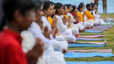 Yoga enthusiasts in Colombo, Sri Lanka, participate in a session organised by the High Commission of India to mark the International Day of Yoga. EPA