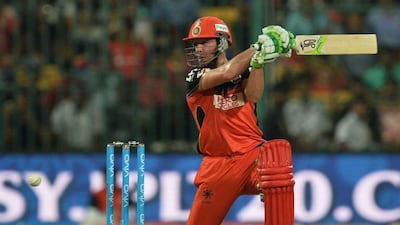 Royal Challengers Bangalore batsman AB De Villiers plays a shot during the 2016 Indian Premier League(IPL) Twenty20 cricket match between Royal Challengers Bangalore and Sunrisers Hyderabad at The M Chinnaswamy Stadium in Bangalore on April 12, 2016. AFP / MANJUNATH KIRAN