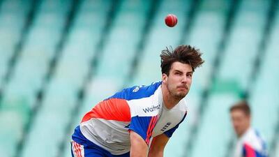 Steven Finn bowls in the England training session at Sahara Stadium, Kingsmead.