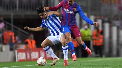 Antoine Griezmann battles for the ball during the match between Barcelona and Real Sociedad. Getty