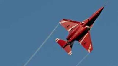 Rock and roll: The M-346 jet trainer, which is being considered by the UAE Air Force, for pilots learning to flu F-16 fighter jets.