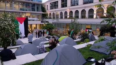 Students in tents occupied part of Sciences Po Paris as they demand university bosses condemn Israel's actions in Gaza. Getty Images