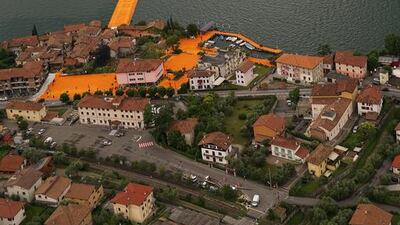 An aerial view of The Floating Piers taken on June 16, 2016. Images courtesy Wolfgang Wolz
