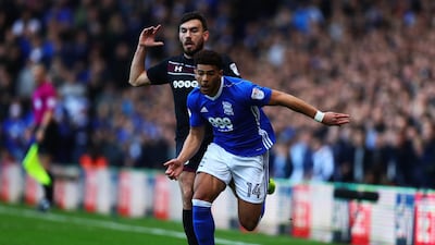 Birmingham City forward Che Adams, front, in action against Aston Villa's Robert Snodgrass, during the 0-0 draw at St Andrews in October.