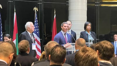 Miami Mayor Francis Suarez addresses hundreds of city leaders at the opening of the US Conference of Mayors, hosted by the UAE embassy in Washington. The National