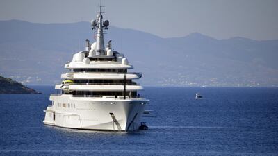 MUGLA, TURKEY - SEPTEMBER 30: The private luxury yacht of Russian billionaire Roman Abramovich, Eclipse, which worths 1.2 billion US dollars, anchors in bodrum district of Turkey's southwestern province Mugla, on September 30, 2014. (Photo by Ali Balli/Anadolu Agency/Getty Images)