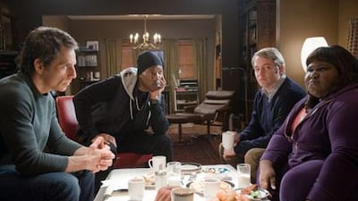 From left, Ben Stiller, Eddie Murphy, Matthew Broderick and Gabourey Sidibe in Tower Heist.