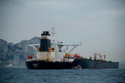 The Iranian supertanker Grace 1, which was seized by Royal Marines, remains anchored off the coast of Gibraltar amid growing diplomatic tensions. AFP