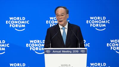 Wang Qishan, Vice-President of the People's Republic of China, speaking during a plenary session in Davos. EPA