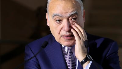 UN Envoy for Libya, Ghassan Salame holds a news briefing ahead of UN-brokered military talks in Geneva, Switzerland, February 4, 2020. Reuters