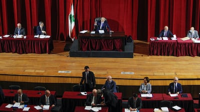 Speaker Nabih Berri heads a session of the Lebanese parliament in Beirut on October 28, 2021. Reuters