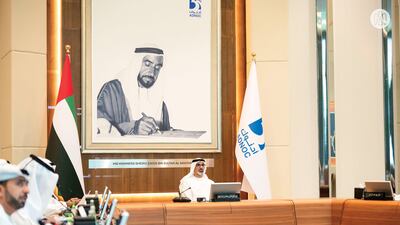 Sheikh Khaled bin Mohamed, Crown Prince of Abu Dhabi and chairman of the Abu Dhabi Executive Council, chairing a meeting of the executive committee of the Adnoc board of directors on Monday. Photo: ADMO