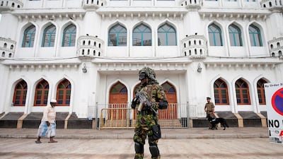Special Task Force soldiers stand guard in front of a mosque in Colombo. Reuters
