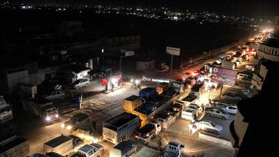 Heavy traffic on the road between the towns of Sarmada and Dana in Idlib province as civilians flee advancing Syrian government forces. AFP