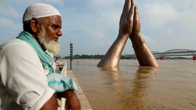The flooded Namo Ghat along the River Ganges following monsoon rains in Varanasi on August 1. AFP