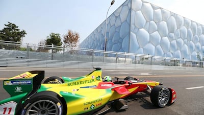 Lucas di Grassi of Brazil won the inaugural Formula E race in Beijing, China on Saturday. How Hwee Young / EPA