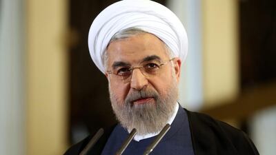 Iranian President Hassan Rouhani speaks in a news briefing at the Saadabad palace in Tehran. Ebrahim Noroozi / AP Photo