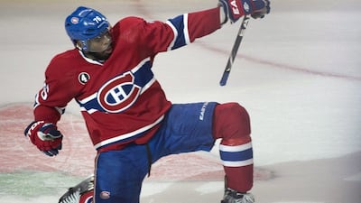 Montreal Canadiens player PK Subban celebrates his goal against the Ottawa Senators in Montreal's Game 2 win in the NHL play-offs first round on Friday. Paul Chiasson / The Canadian Press / AP / April 19, 2015