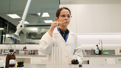 Taraneh Taghaddossi, trainee flavourist, tasting compounds at the International Flavours and Fragrances factory in Dubai Science Park. All photos: Pawan Singh / The National