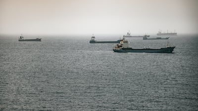 Crude oil tankers, bulk carriers and vessels sit anchored around Sultan Qaboos Port in Muscat, Oman. Getty Images