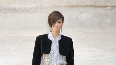 A half-velvet, half-chiffon skirt was worn with a velvet bolero for Chanel cruise 2021/22. Courtesy Chanel