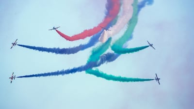 Al Fursan aerobatics perform over Yas Marina Circuit in December 2019. All photos by Victor Besa / The National