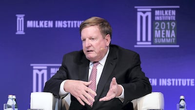 Ron Burkle, The Yucaipa Companies during the Emerging Trends: Shaping Real Estate session at the Milken Institute MENA Summit 2019 held at The St. Regis Saadiyat Island Resort in Abu Dhabi. Pawan Singh / The National