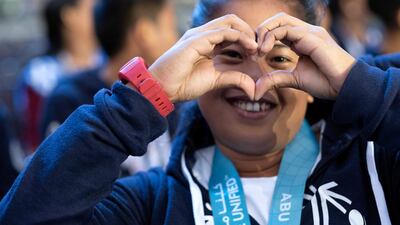 One of the spectators at the closing ceremony at Zayed Sports City in Abu Dhabi on Thursday. Courtesy Special Olympics World Games Abu Dhabi 2019