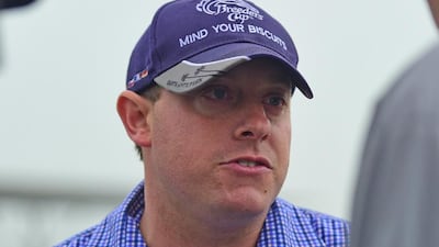 Chad Summers talks with reporters on March 21, 2017 in Dubai. Mathea Kelley / Dubai Racing Club