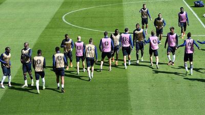 France players attend a training session in Clairefontaine-en-Yvelines, southwest of Paris, on July 2, 2016, on the eve of the Euro 2016 quarter-final football match between France and Iceland. Franck Fife / AFP