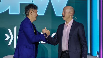 Richard Teng, chief executive of Binance, and Jeremy Allaire, chief executive of Circle, at Abu Dhabi Finance Week. Victor Besa / The National