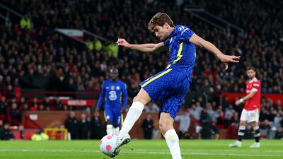 Marcos Alonso volleys home for Chelsea. Getty