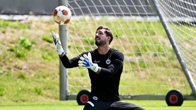 Kevin Trapp trains on Tuesday for the Europa League final. Getty