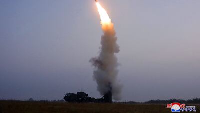 The test-fire of a "newly developed" anti-aircraft missile carried out by North Korea. Photo: KCNA / AFP
