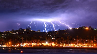 Lightning strikes over Santa Barbara, California. AP Photo