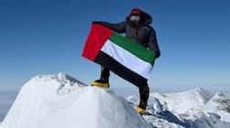 Fatima Al Awadhi raised the UAE flag on top of Lenin Peak. Photo: Wam